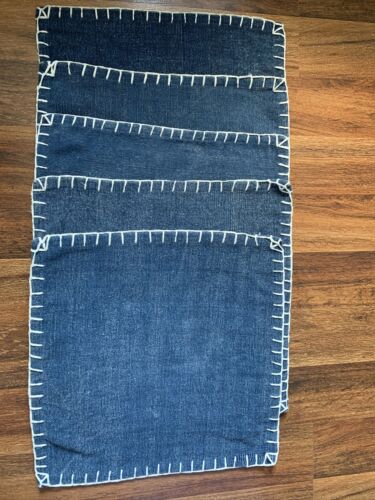 5 Denim Placemats 15 x 15 Blanket Stitched - Picture 1 of 3