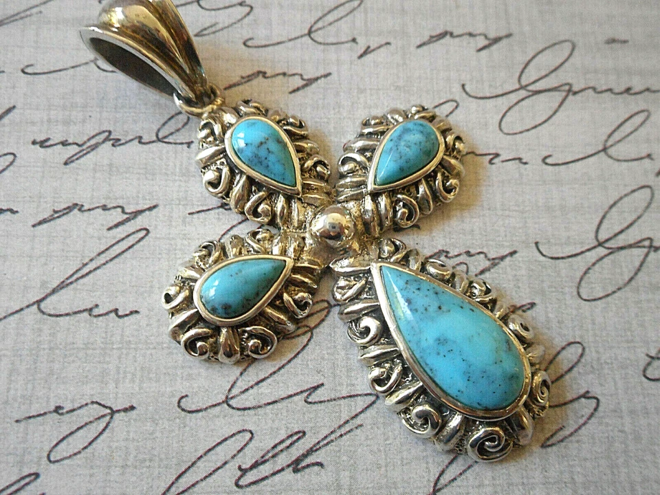 Colgante Cruz Turquesa Azul Ornado Plata de Ley Barse RE18-Z4 Foto 2 de 4