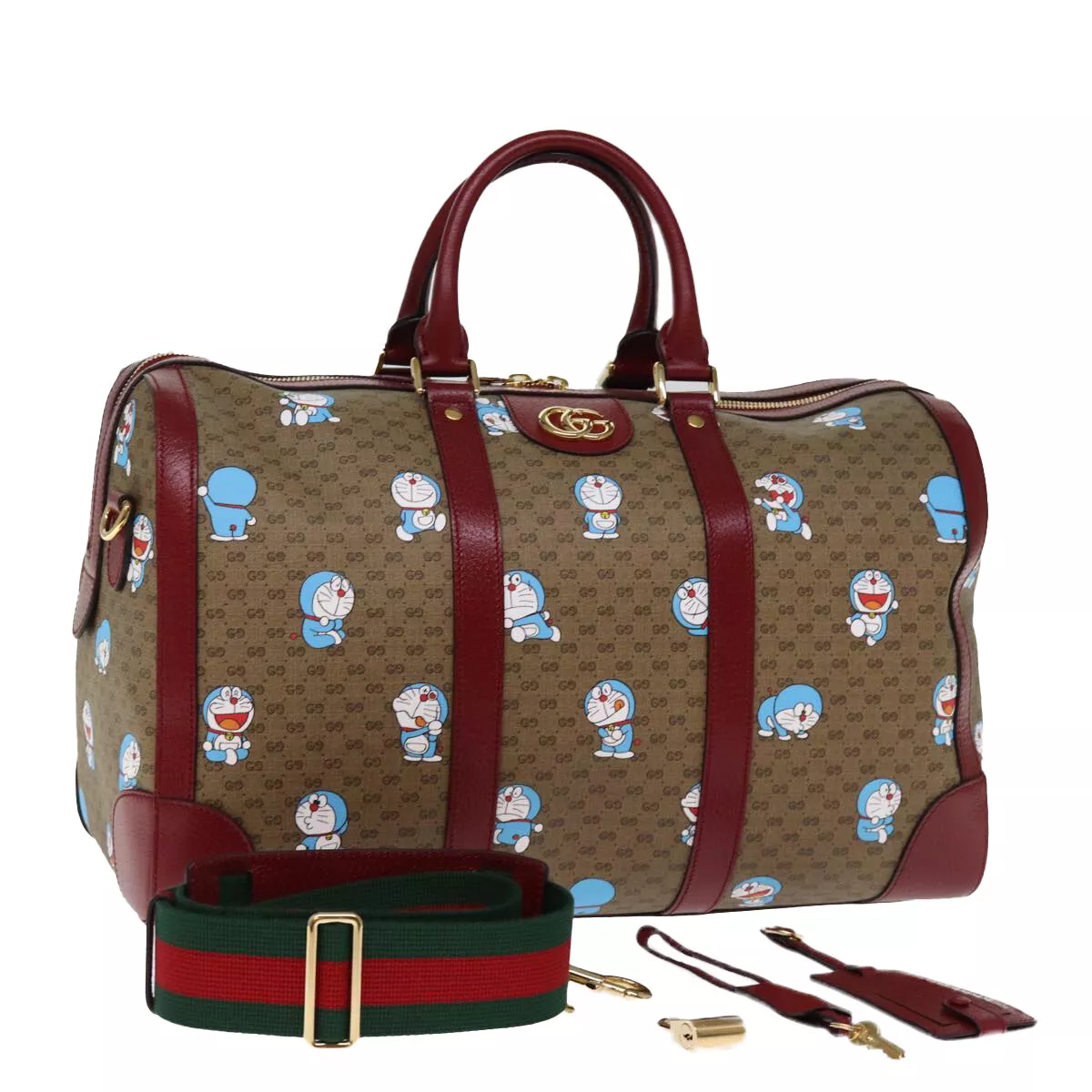 Sac GUCCI Micro GG Supreme Doraemon Boston PVC 2 voies beige 647815 authentique 73749SM