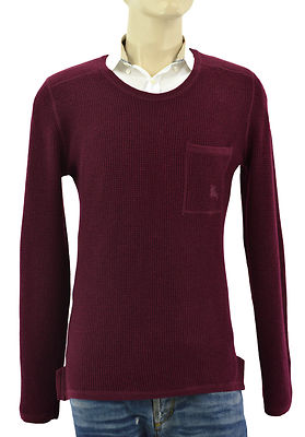 $550 BURBERRY Brit Burgandy 100% Wool Mens Sweater Size M NEW