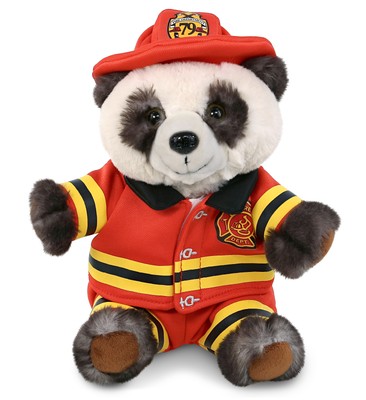 DolliBu Panda Firefighter Stuffed Animal with Red Fireman Costume - 10 Inches