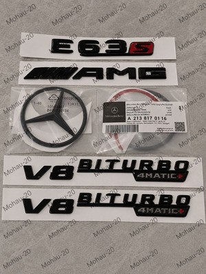 MERCEDES E63S + AMG + STAR + V8 BITURBO 4MATIC + GLANZ SCHWARZ BADGES W213 2016-23