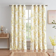 Floral Curtains 84 Inches Long for Living Room, 52"W x 84"L Pack of 2 Yellow