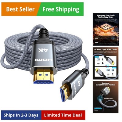 4K Fiber Optic HDMI Cable 50FT Long - Unidirectional 4K HDR Braided HDMI Cord...
