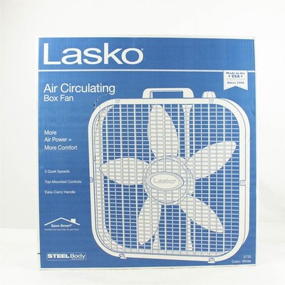 Lasko 20 In. 3-Speed White Box Fan 3733 Lasko 3733 046013311900