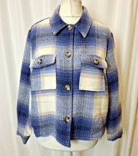 C&A Wool Blend Jacket Coat Crop Lumberjack Check Blue Women's UK14 NWT C5284
