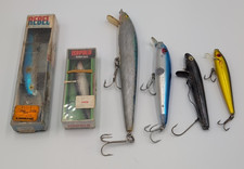 Lot of 6 Lipped Minnow Diving Bass Musky Vintage Fishing Plug Lures Rebel Rapala