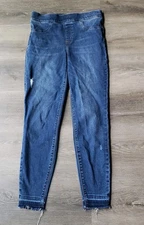 Spanx Womens Sz M Blue Jeggings Distressed Denim Skinny Ankle Raw Hem Pull On