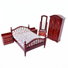 5 sztuk Miniaturowy domek dla lalek Meble do sypialni Styl mahoniowy Wykończenie Mini pokój