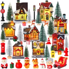 Liliful 40 Pcs Christmas Village Sets Lighted LED Christmas Village Houses with 