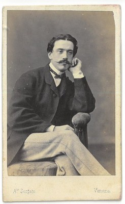 A38-CDV Albumin Business Card Man Butterfly Jacket Mustache Ph Sorgato Venice