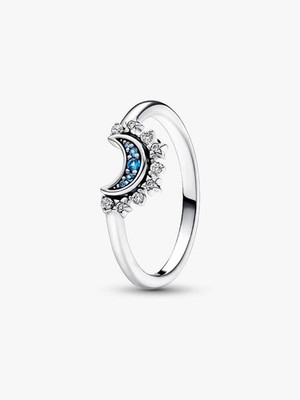 New Authentic Pandora #192675C01-50 Celestial Blue Sparkling Moon Ring Size 5