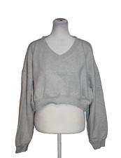 Offline by Aerie Cropped V Neck Sweatshirt Gray Womens Size M Terry Lined