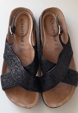Superga Black Glitter Cork Soled Sandals Size 6.