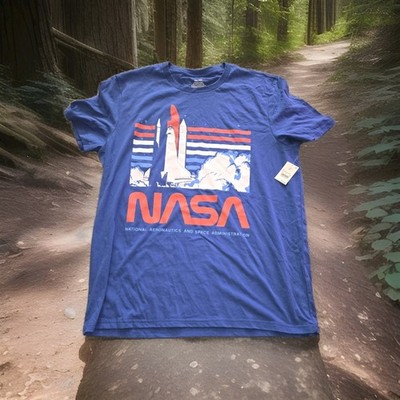 NASA Space Shuttle Graphic Tee Men s XXL Royal Blue Worm Logo NWT