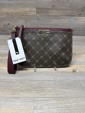 Nine West Women's Logo Wristlet, Maroon /Brown Patterned NEW