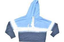 Calvin Klein Jeans Women's Size M Blue Ombre Dip Dye Crop Hoodie Sweatshirt Pull