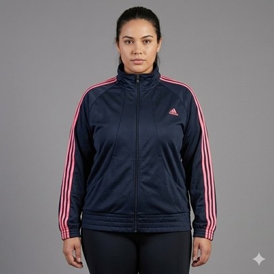 Adidas Track Jacket Women's XL Navy Pink 3-Stripe Full Zip Performance