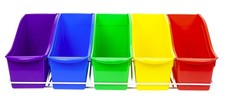 Set of 5 Large Plastic Book Bins W/ Wall Mount Assorted Colors