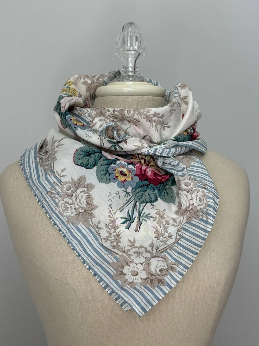 Foulard Carré Echo En Soie Vintage - 90x90 Cm, Bleu Et Marron - Occasion Bon état