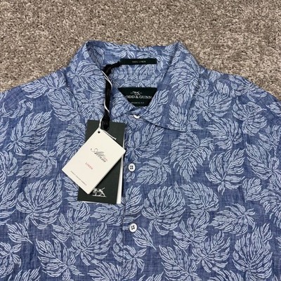 Rodd & Gunn Yelverton Sports Fit Blue Albini Linen Plant Shirt Mens Medium NWT