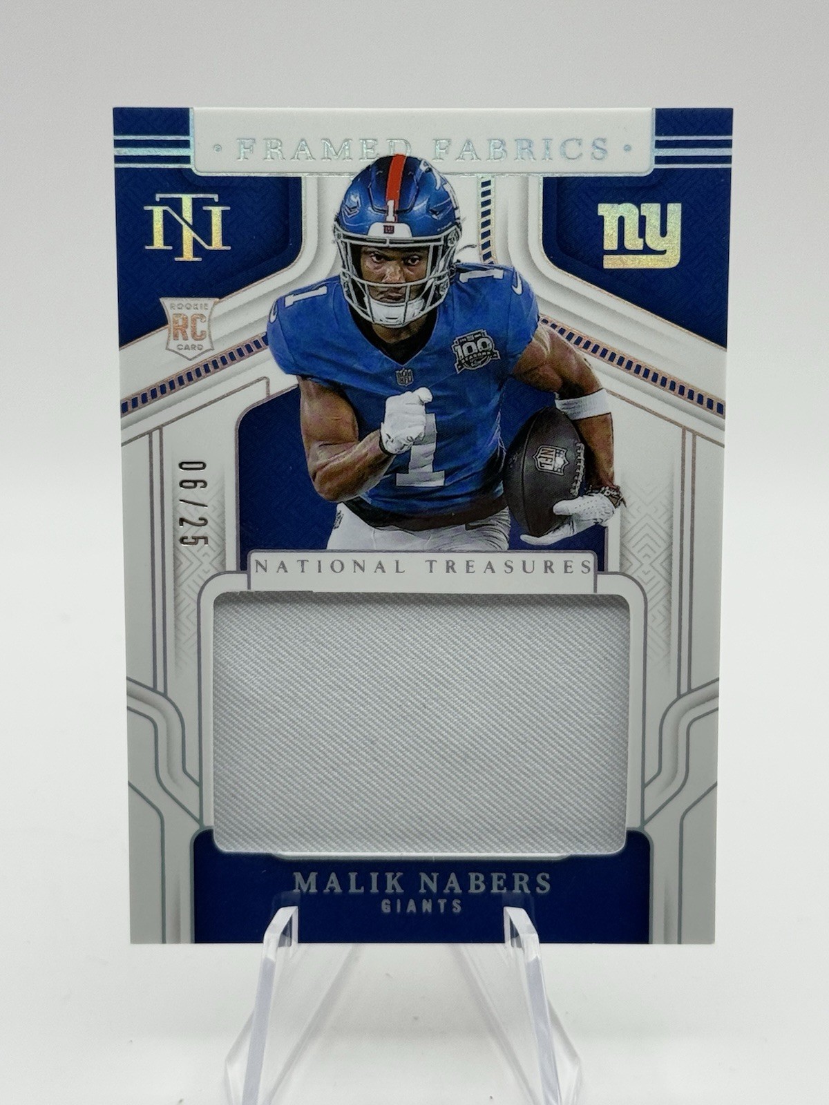 2024 Panini National Treasures Malik Nabers /25 Silver Holo Framed Fabrics