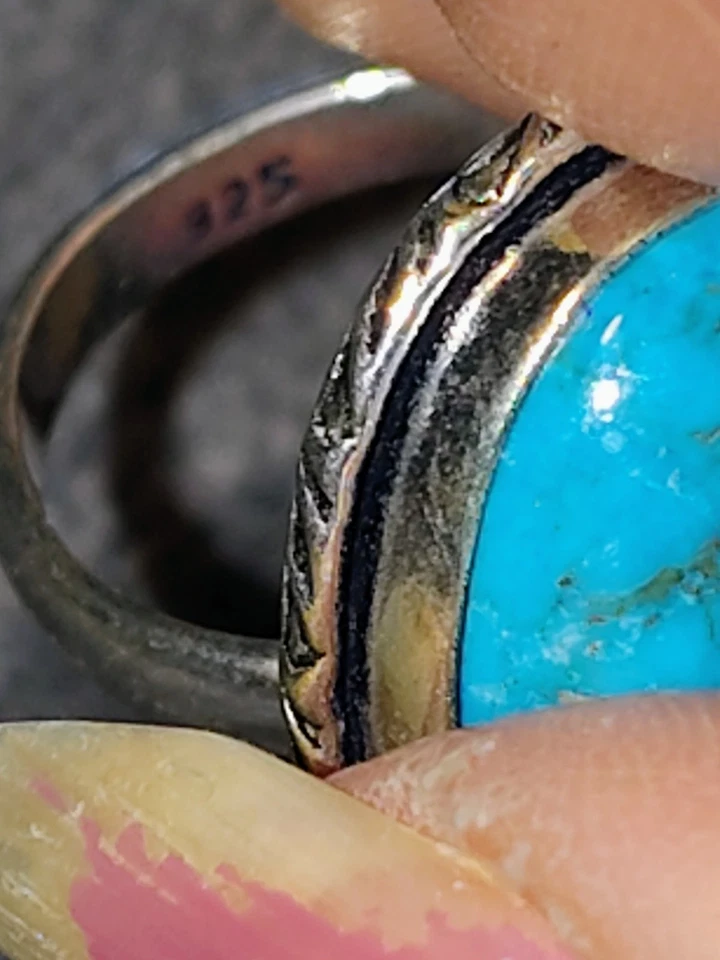 Anillo Vintage Plata de Ley 925 Turquesa Talla 6.75 Grande Ovalado Hubei Piedras Preciosas Foto 3 de 4
