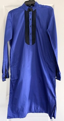 Men s/ Teen Boys Royal Blue Kurta With Black Pants Indian/ Pakistani Size 36
