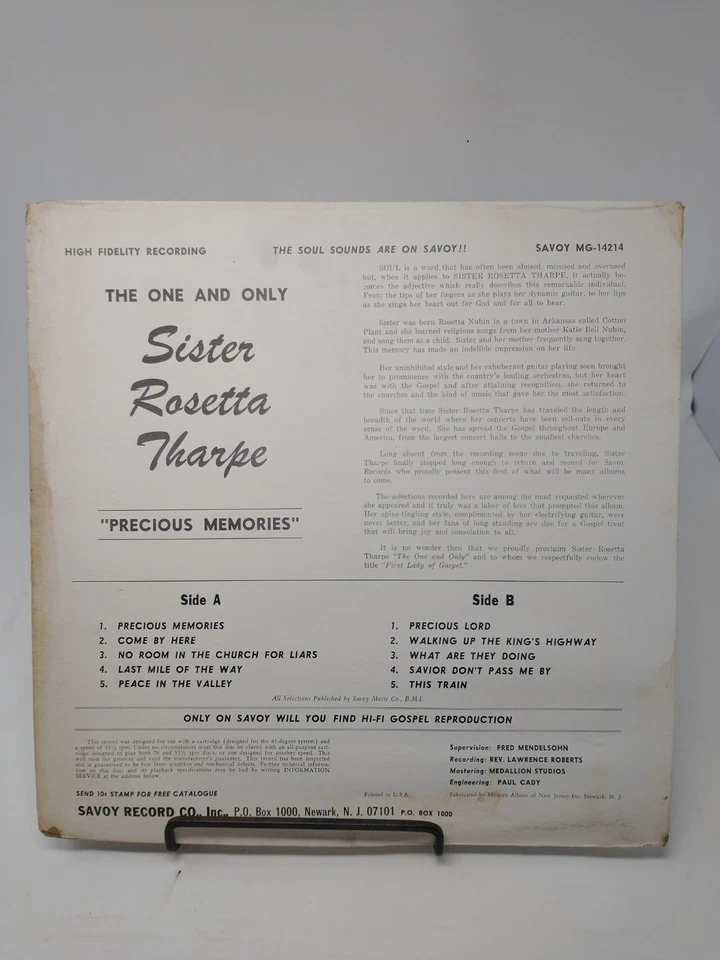 Sister Rosetta Tharpe - Precious Memories LP 1968 Savoy 1st Press MG-14214 Mono - Image 2 of 4