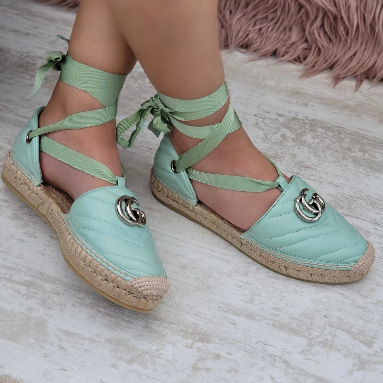 Gucci Marmont GG Espadrille Sandals Ankle Wrap Platform Flats EU 37 UK 4 RRP£625 image 5