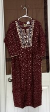 Women Cotton-Silk long Kurti with Emb Size-M Chest-38in Length-47in Color-Maroom