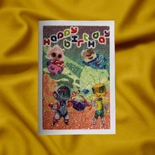 Kids Birthday Card – Handmade Space Adventure Design Glitter Surface Finish