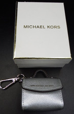 Michael Kors Ava Keychain/Handbag Charm Key Fob Saffiano Leather Silver NEW 