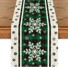 13x72 Green Buffalo Plaid Snowflake Christmas Table Runner Winter