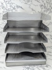 Vtg Metal Paper File Holder Industrial 5 Tier Shelf Letter Tray Desk Organizer