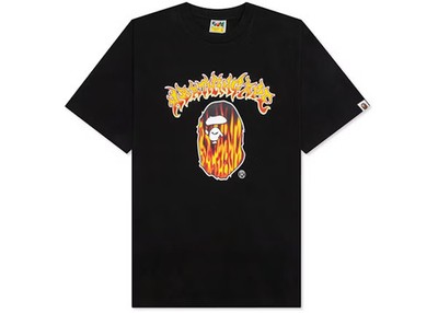 Size XXL - BAPE Mad Flame Ape Head Relaxed Fit Tee Black 1K30-110-320 