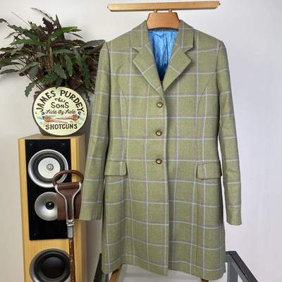 Musto Damen Windowpane Tweed Lammwolle Reitsport Mantel Jacke Renntag UK 14