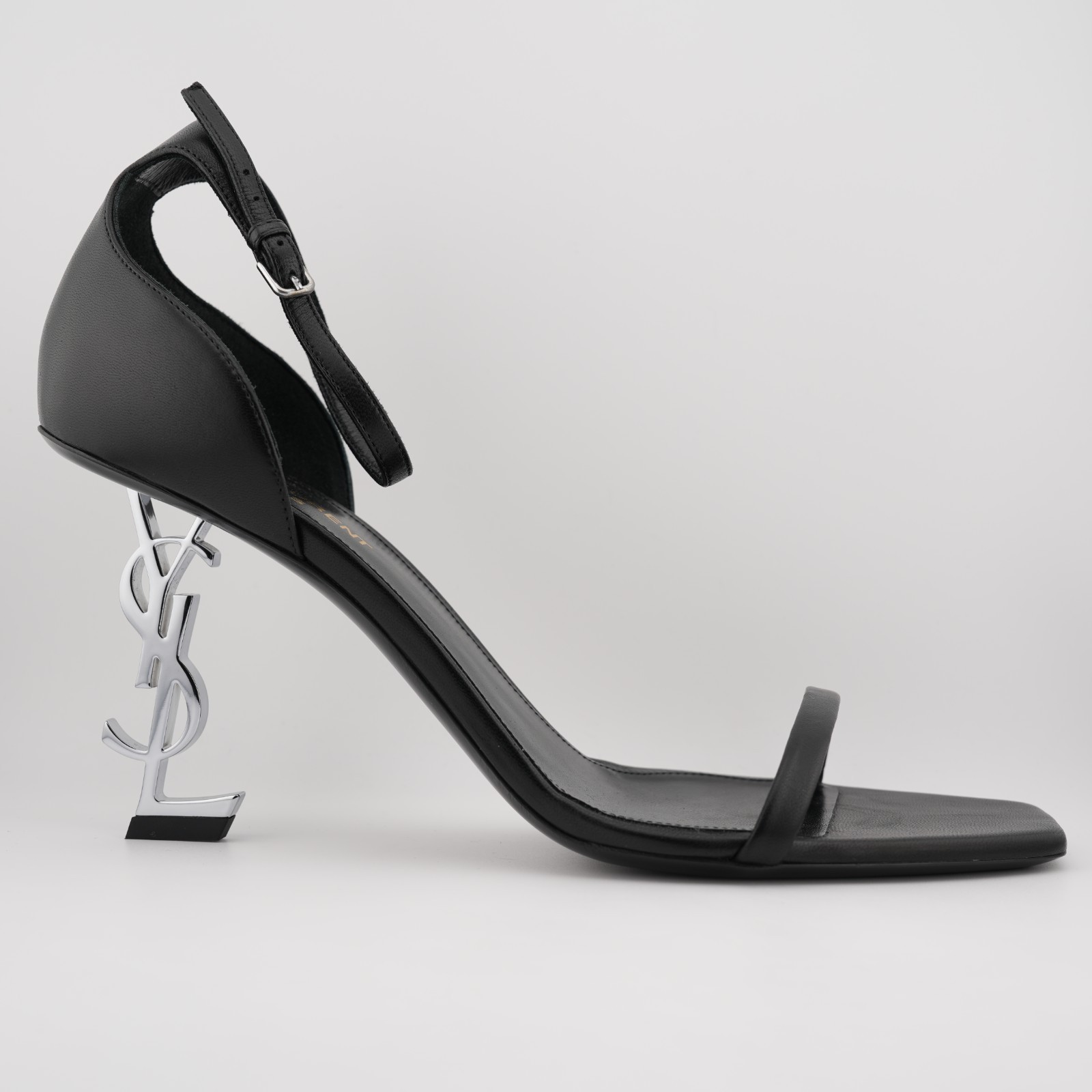 Saint Laurent Opyum 85 YSL Heels Sandals Ankle Strap Leather SIlver Black US 11