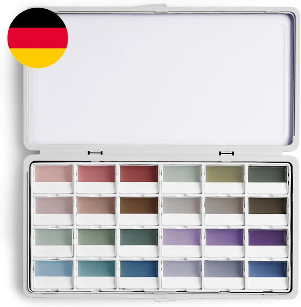 Aquarellfarben Set - 24 Deckende Aquarell Wasserfarbkasten Mit Mischpalette | Ge-image