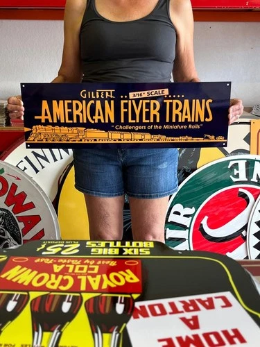 Vintage Old Style Sign American Flyer Train NOT Porcelain Made in USA 25x8