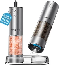 ThermoMaven Upgraded Larger Capacity Electric Salt and Pepper Grinder Silver 