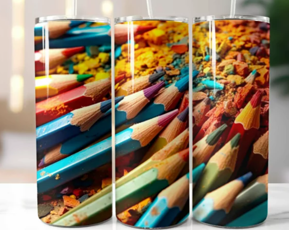 Colored Pencils 20 oz Insulated Skinny Tumbler with slide lock lid and straw-image
