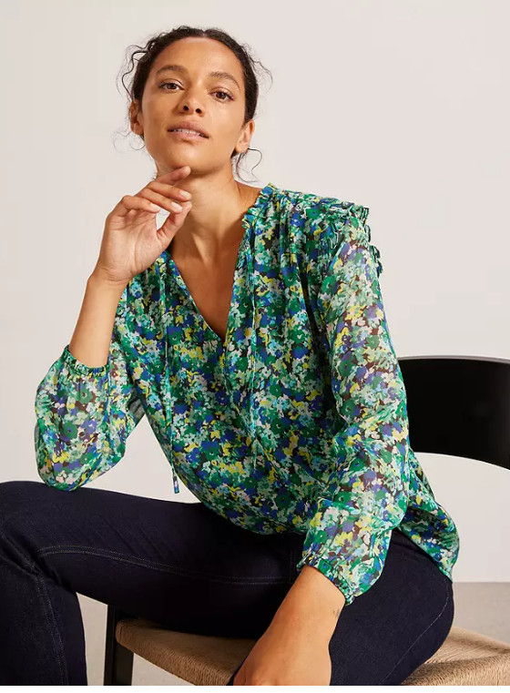Forest Floral Print Ruffle Tie Neck Blouse Green/Multi John Lewis RRP £39.00 230 image 5