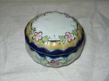 VINTAGE PORCELAIN VANITY DRESSER JAR LID HAND PAINTED FLORAL JAPAN TRINKET BOWL