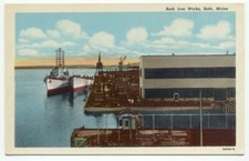 Tarjeta postal Bath Iron Works Ship Yard ME Maine
