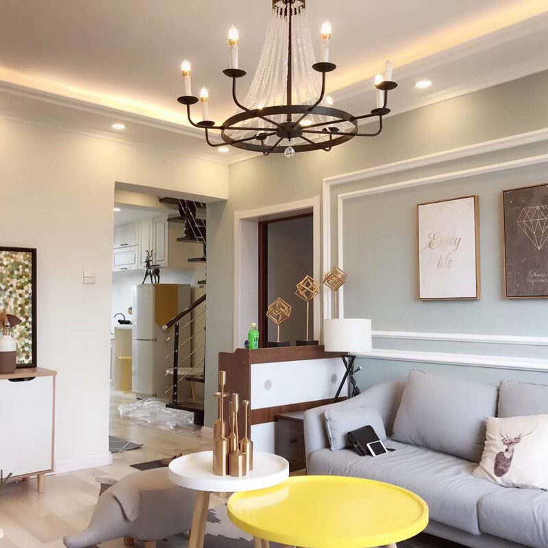 31.4" LED Postmodern Round Black Crystal Chandelier Pendant Lighting Fixture New