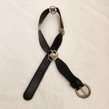 Floral Medallion Concho Style Belt Womens Black Faux Leather Silver 33 Long