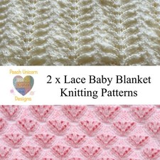 Strickmuster f&uuml;r Spitze Baby Decken x 2 kleine Spitzen und Fl&uuml;gel, DK