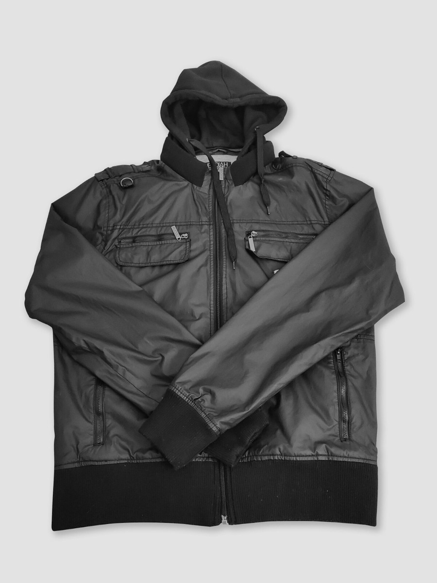 Jedidiah Hooded Bomber Jacket Black Men's Large Zipper hoodie Chest Hand  Pockets