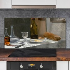 Natura morta con bottiglie cucina stampato paraspruzzi vetro temperato 120x60